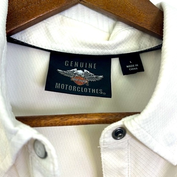 Harley Davidson - Ivory Performance Fast Dry Vented Woven Button Up Shirt Size L - Picture 8 of 13